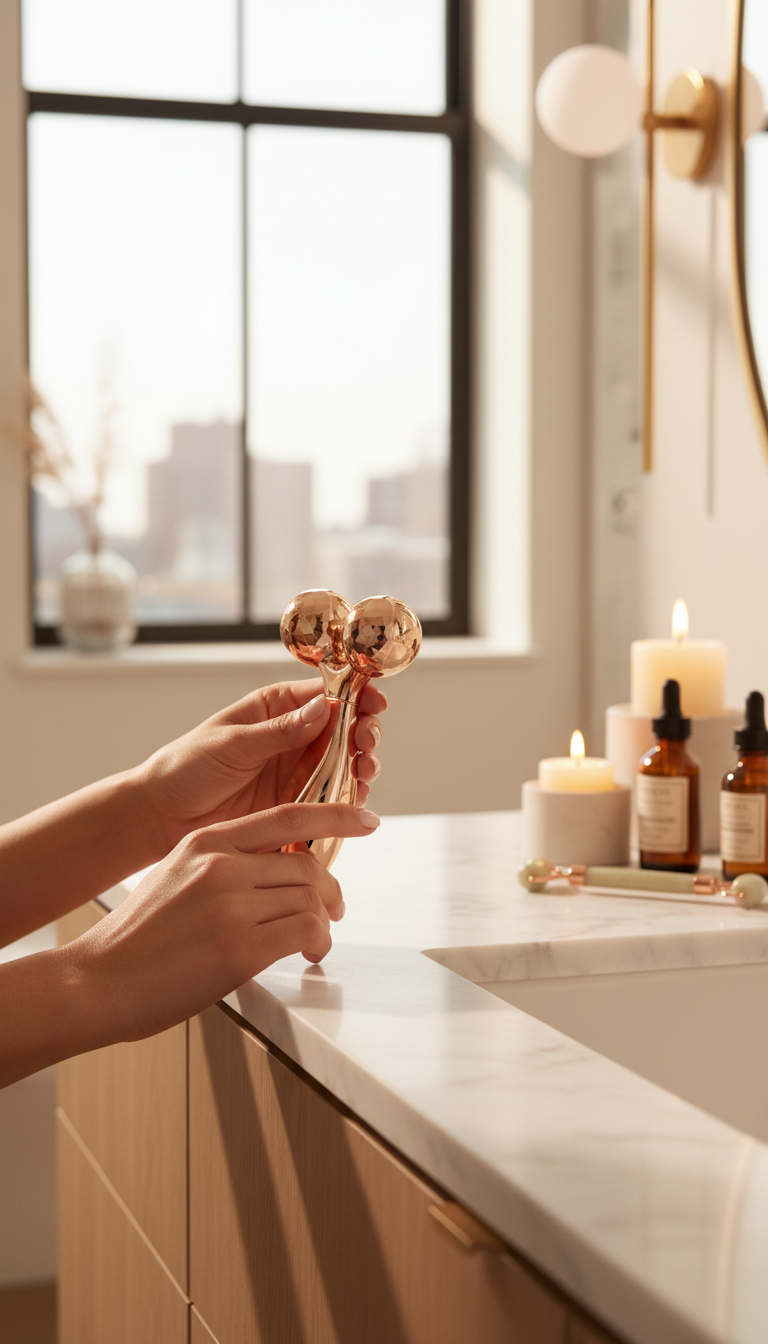 VORALIE Rosé Rituals face massager — giftable skincare tool for beauty lovers